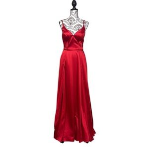 Colette MON CHERI Red Strappy Dress Front Split Sz 6 Prom Evening Ball Gown READ